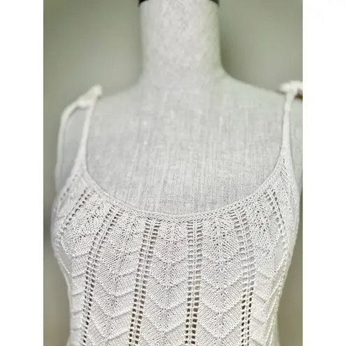 Velvet Heart Women’s Sleeveless Open Knit Crochet Cream Tank Top Adjustable Sz L