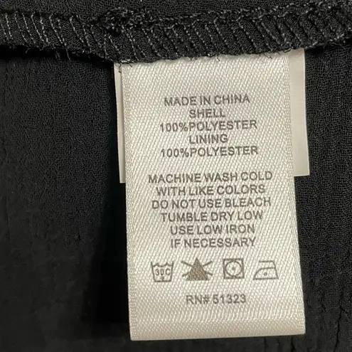 CeCe Shoulder Bow Tiered Ruffle Crinkle Chiffon Blouse Black Women’s Sz L