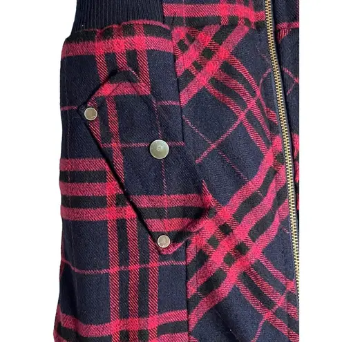 NIKIBIKI plaid zip up hooded black & red vest Sz L