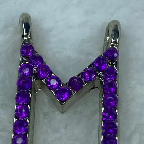 Initial Alphabet Letter M Jewelry Pendant Necklace Charm Purple Rhinestones