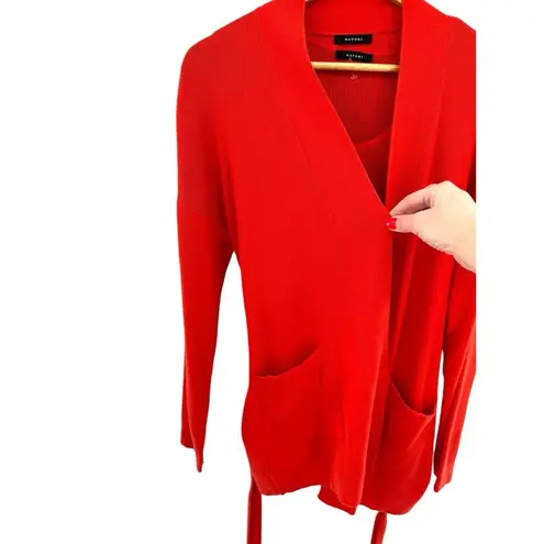 Natori Red Belted Knit Draped Cardigan Sweater Tank Set Size Medium Pockets - Image 4