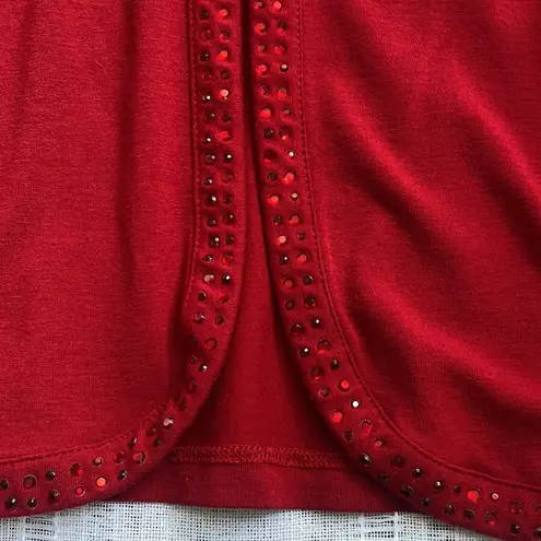 Talbots  cherry red cardigan with small jewel embellishments.