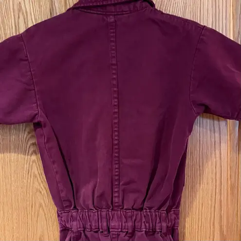 Big Bud Press Short Sleeve Cotton Twill Utility Jumpsuit in Cranberry Size XXS Red