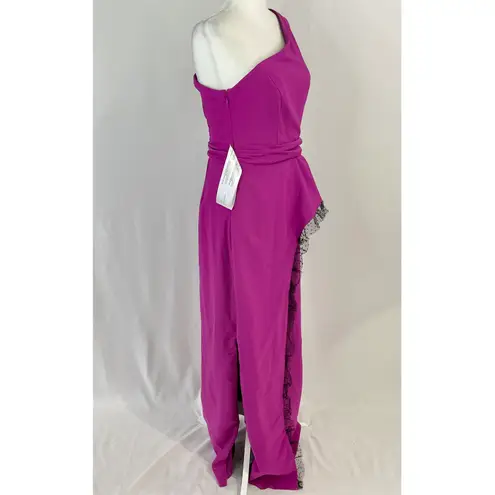 JS Collections New Hayley One Shoulder Column Evening Gown Cerise Black