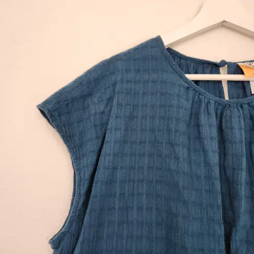 Future Collective Jenny K. Lopez Dark Blue Textured Short Sleeve Crop Blouse XL Size XXL