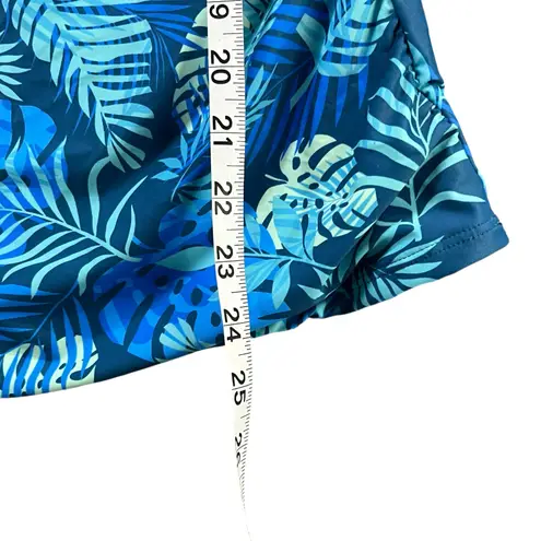 Aqua Eve Tankini Top Women L Blue Tropical Leaves Ruched Tummy Control Beach Size L