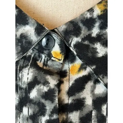 NYDJ Dress Womens 10 Black And Purple Leopard Print Crepe De Chine Shirtdress