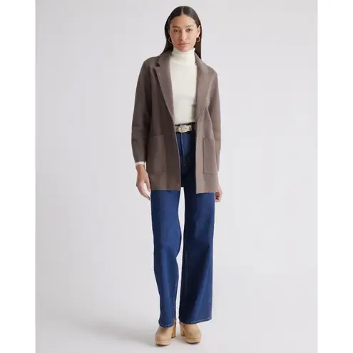 Quince 100% Organic Cotton Knit Blazer Open Front pockets Heather Brown EUC Sz M