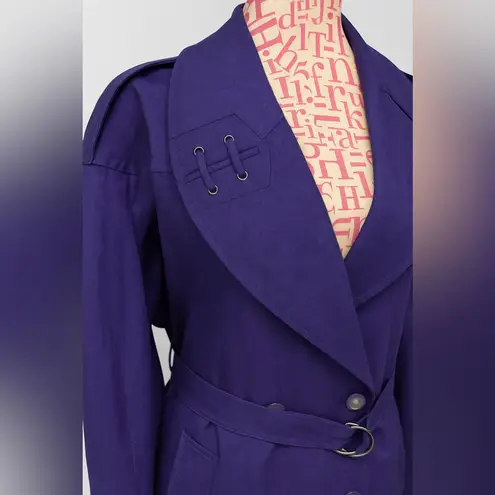 Vintage Otello Pelle Trench Coat Purple Double Breasted Oversized 80s Size 9/10