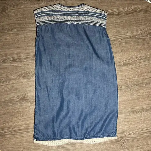Chelsea & Theodore Denim Chambray Embroidered Dress 100% Tencel Size S Blue