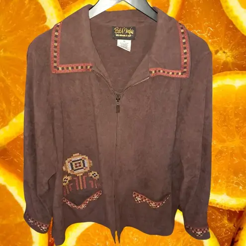 Bob Mackie  Brown Full Zip Aztec Design Full Zip Lightweight Jacket‎ Size XL
