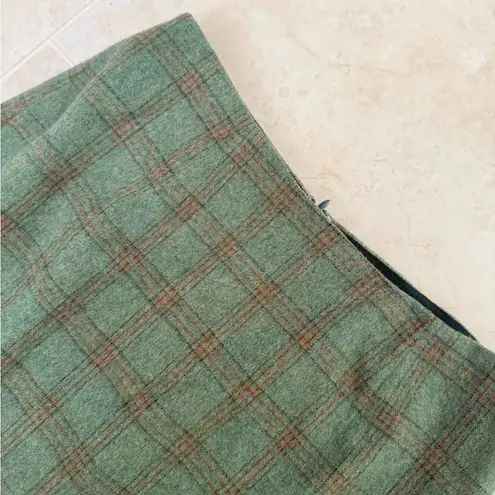 Bill Blass New York Green Wool Angora Plaid Pleated Hem Skirt Size 4