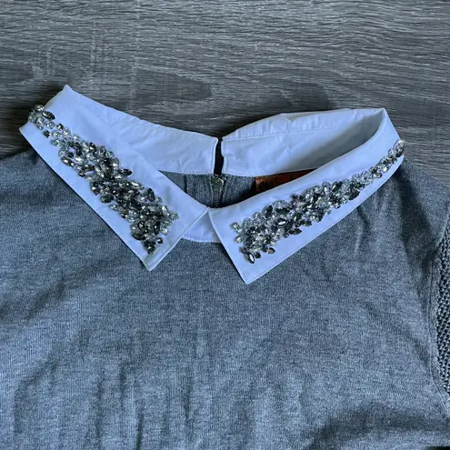 Beldini Belldini Rhinestone Collared Pullover Sweater