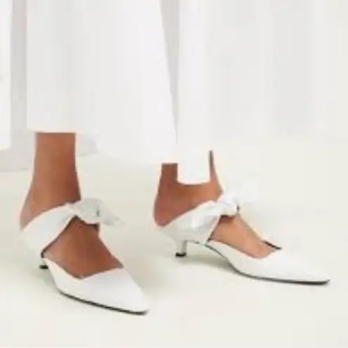 The Row  White Leather Coco Bow Kitten Heel Mules sz 40