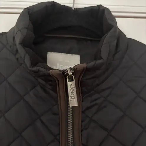 Jeep Black Quilted Puffy Vest Brown Trim Women's Size XL Gorpcore Outdoor Layer