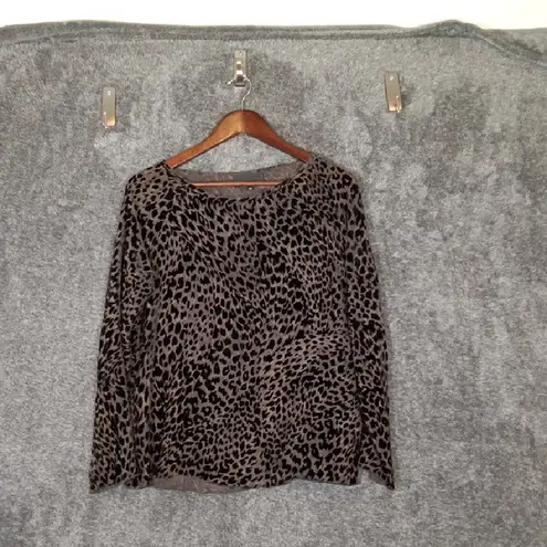 Nili Lotan Black and Brown Leopard Long Sleeve Top See Through Womens Xs