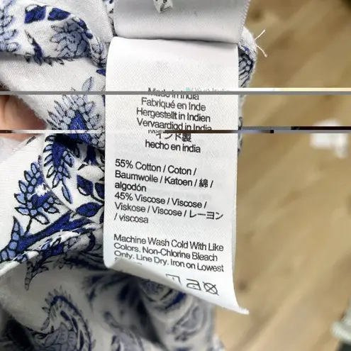 J. Crew Paisley Floral Block Print Button Down Shirt Preppy Blue White size 12