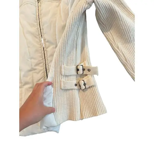 RARE Sole Cor Knitwear Cream Quilted Sweater Jacket Size Petite Ribbed Sleeve White
