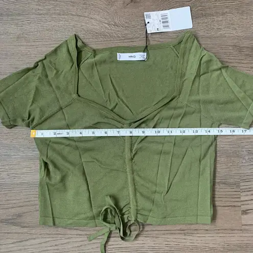 Mango  WOMEN Ruched Short Sleeve Square Neck Cropped Tee - Size M - Green - NWT