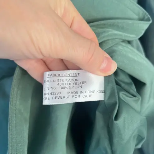 Gallery LIST Shiny Green Double Breasted Belted Short Trench Coat Size Medium