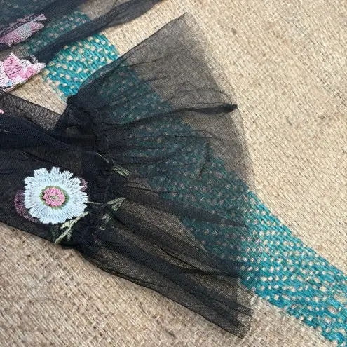 Ten Sixty Sherman Nordstrom Mesh Sheer Floral Embroidered Long Sleeve XS Top 90s | Y2K