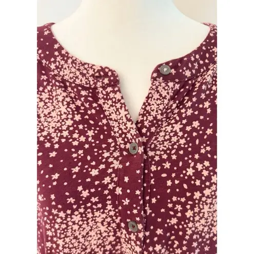 BODEN Long Sleeve Henley Patterned Floral Burst Cotton Shift Dress Size 10L Red