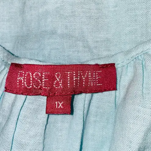 Rose & Thyme  Blue Button Down Linen Blend Top