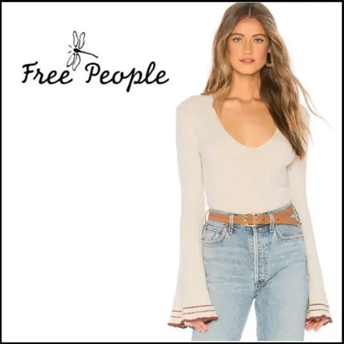 Free People  Anthropologie Small Wool Flared sleeve sweater top Gray May Morning