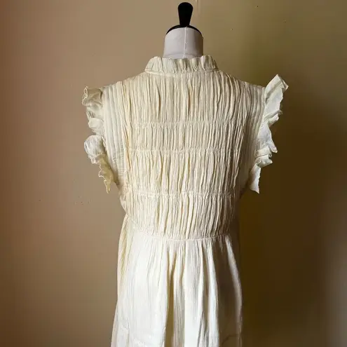 Ba&sh Noah Shirred Cotton Gauze Midi Dress Yellow Ruffle Sleeve Prairie Boho 10