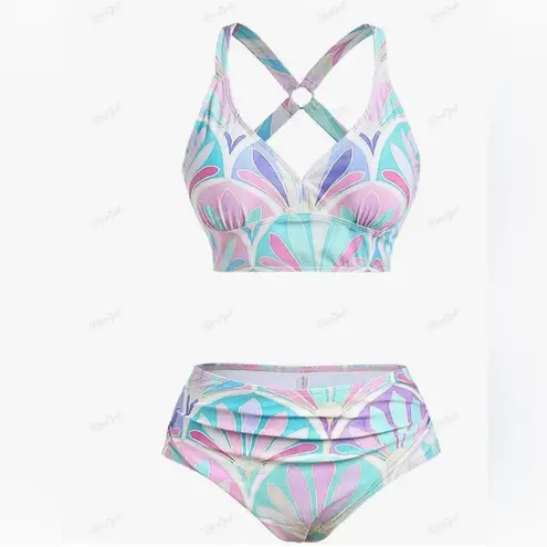 Rosegal Blue and Purple Mini Skater Skirt Resort Wear Size M