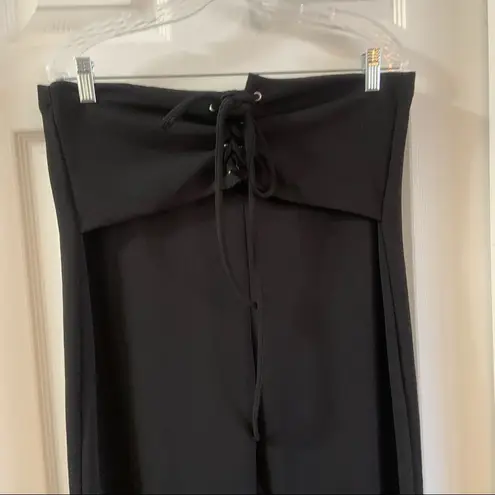 Zenobia Black Lace up Tie Waist Wide Leg Pants 2XL