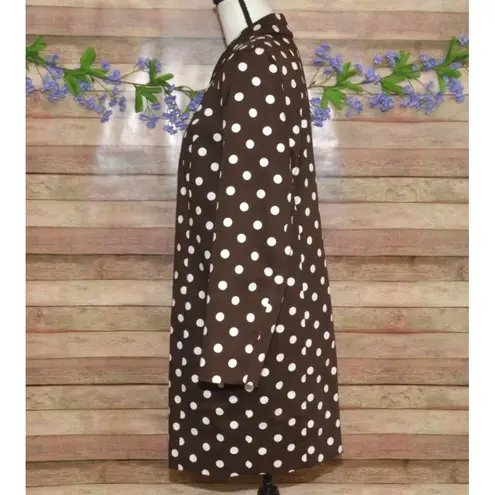 Liz Baker Ladies XL Brown Polka Dot Button Up Dress Jacket Coat Pockets Cotton