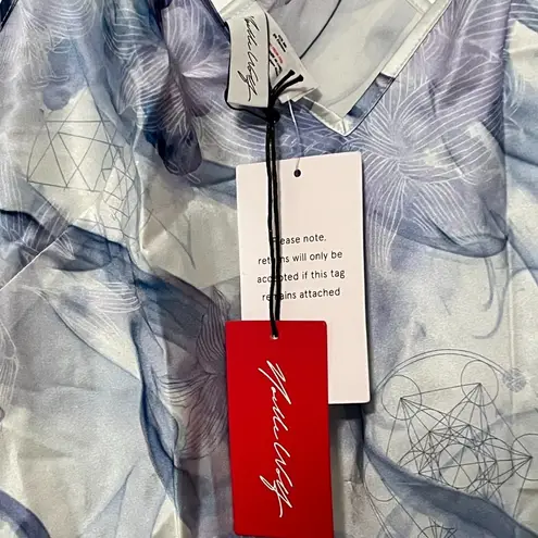 Noelle Wolf NWT mist silk slip dress chemise size small abstract artsy fairy Blue