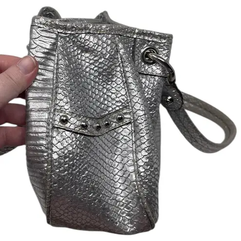 Kathy Van Zeeland Vintage Y2K Silver Croc Embossed Handbag Large Rhinestones