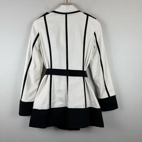 ESCADA Trench Coat Womens Size 36 US Small Black White Belted Military Style