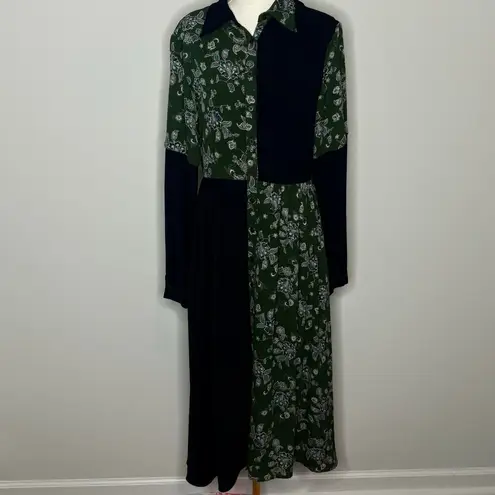 Pamela Love Paisley Patchwork Green Long Sleeve Shirt Dress Womens Size Medium