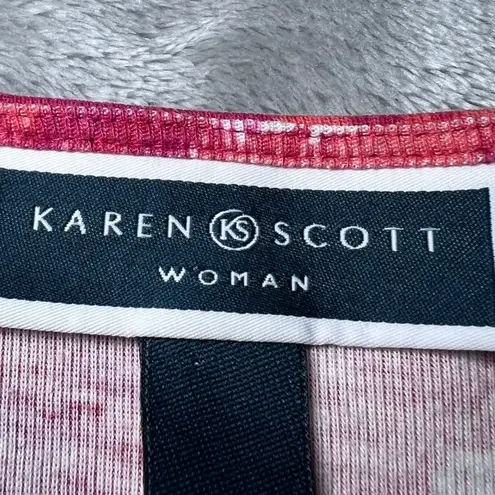 Karen Scott Tunic Top Womens 3X Pink/Orange Abstract Print V Neck Lace Trim Arts