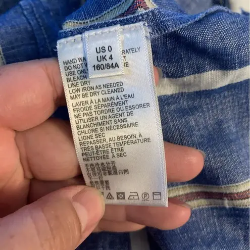 Pilcro and the Letterpress dress womens size 0 blue stripe linen cotton belted c