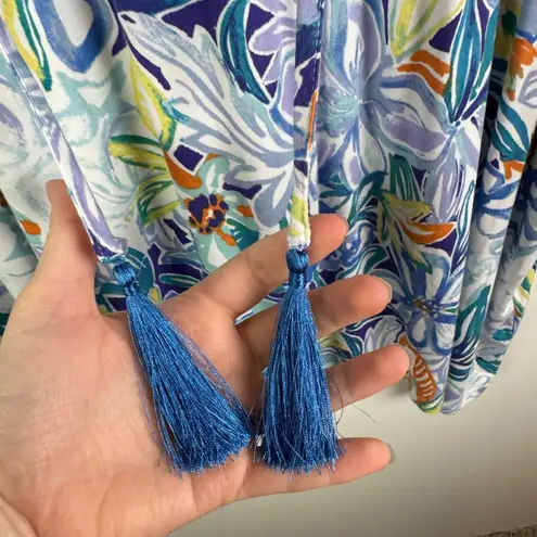 Belle Kim Gravel Floral Tunic Top Sz XL Tassel V