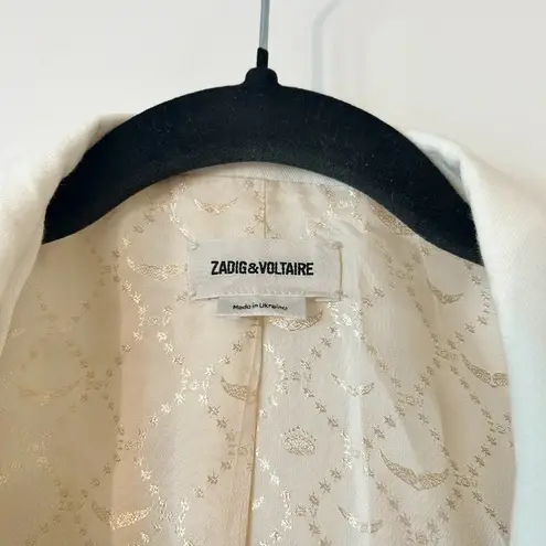 Zadig & Voltaire Volly Frange Ivory Open Front Blazer Jacket Size 36
