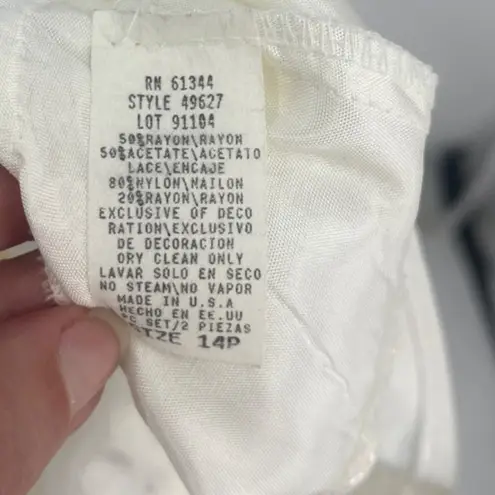 David's Bridal  90s Cottagecore Maxi Dress Sz 14P Fairy Lace Crinkle Boho Romantic