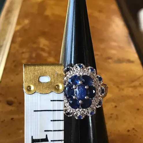 Natural Blue Sapphire Sterling Silver Cocktail Ring Size 6