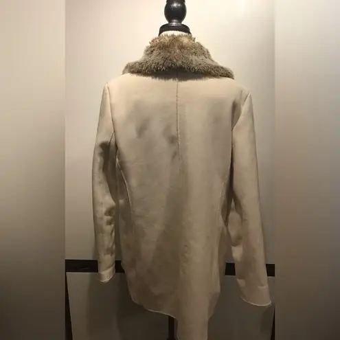 New York & Co. Beige Suede Like  and Faux Fur Collar Pea Coat