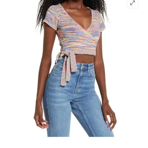 4SI3NNA Kristina Knit Wrap Crop Top Pink Multi Size S Pink