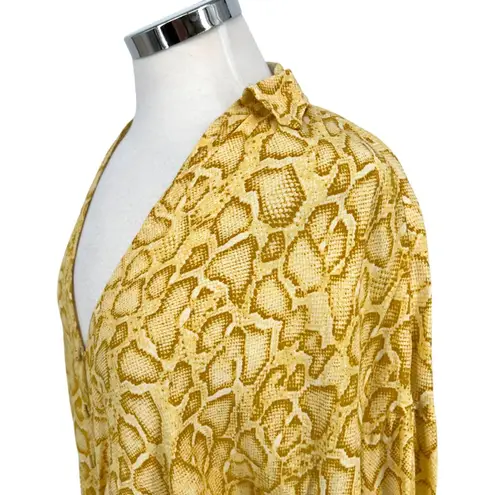 Faithfull the Brand Aira Knot Shirt Yellow Snake Print Long Sleeve Size 4 Small