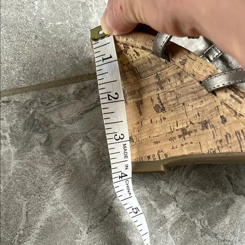 Unlisted Silver Wedge Sandals with Metallic Straps Cork Heels