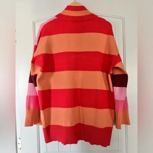 NWOT Women’s Striped Half Quarter Zip Long Sleeve Drop Shoulder Sweater Size XL Pink
