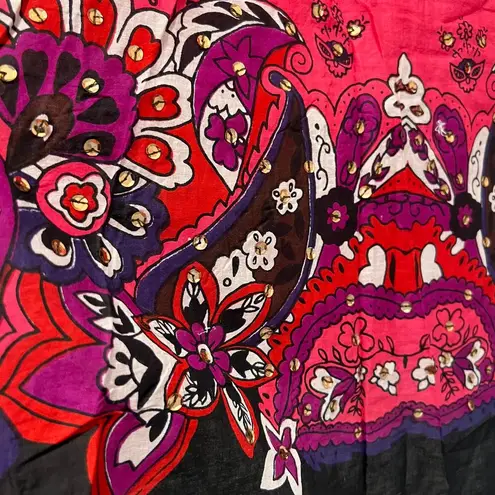 ING Cotton Fuchsia Pink Black Paisley Midi Skirt Sz M Sequins Side Zip Lined NEW Size M