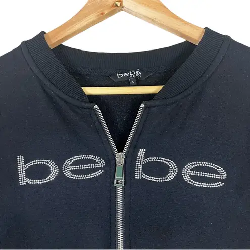 Bebe  Sport Zip Hoodie Womens L Black Rhinestone Y2K Glam Athleisure Streetwear