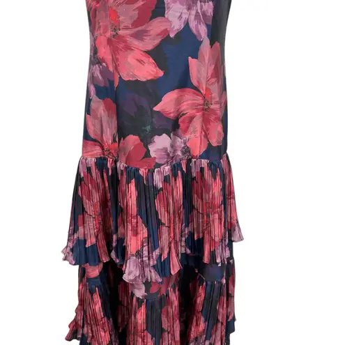 Hutch Luna Dress Gown Maxi Floral Print Tiered Navy Blue Pink Size US 10